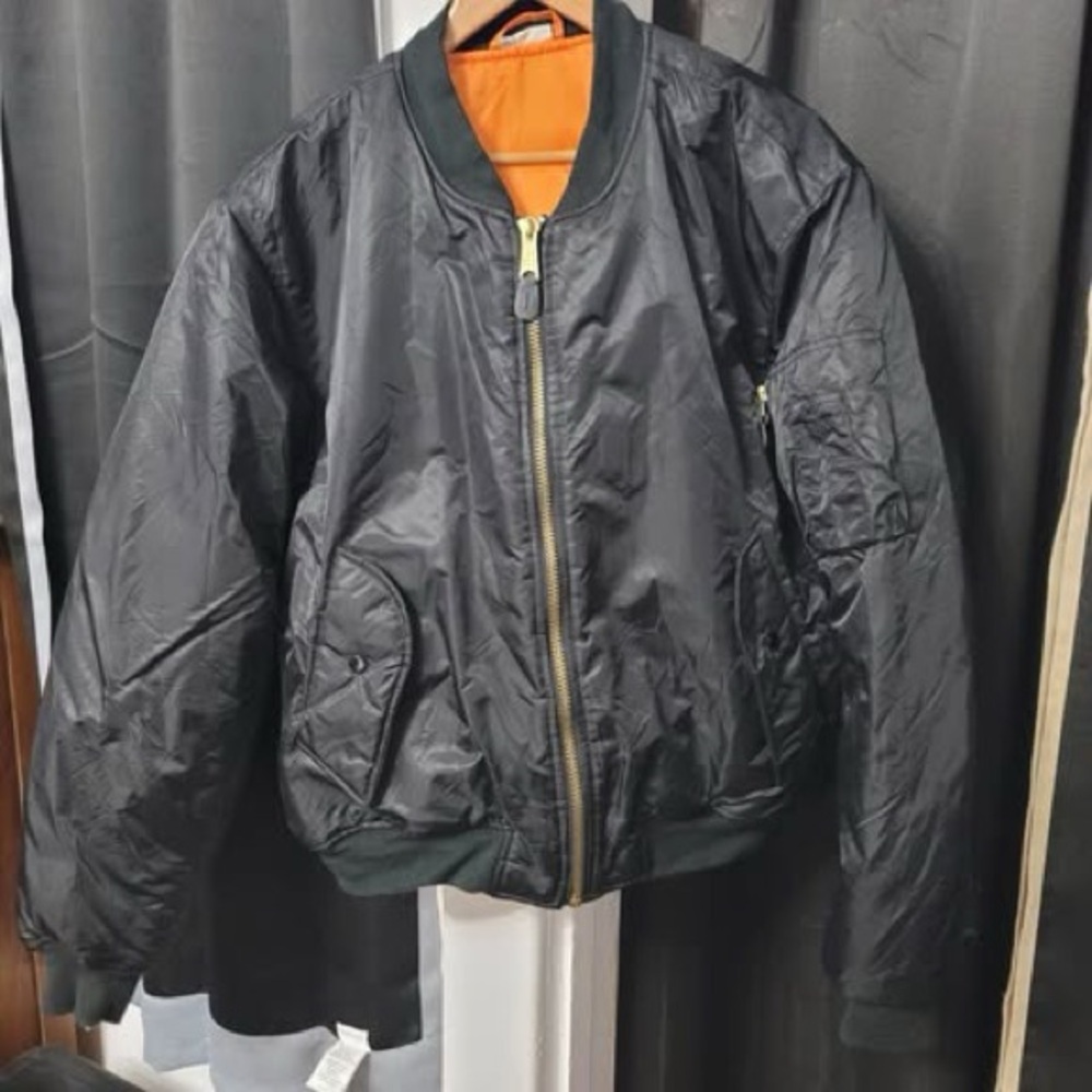 Vintage Fox Outdoor MA-1 Black Bomber Jacket with Bright Orange Lining